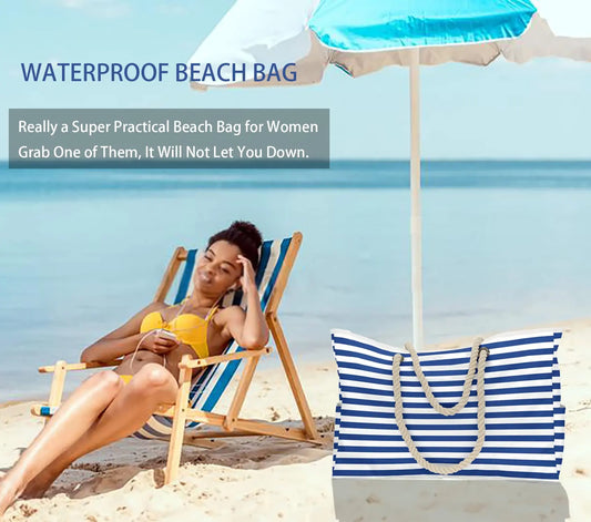 Borsa da Spiaggia in Tela a Righe con Cerniera – Pieghevole, Impermeabile, 56×38×15 cm 11 Fantasie
