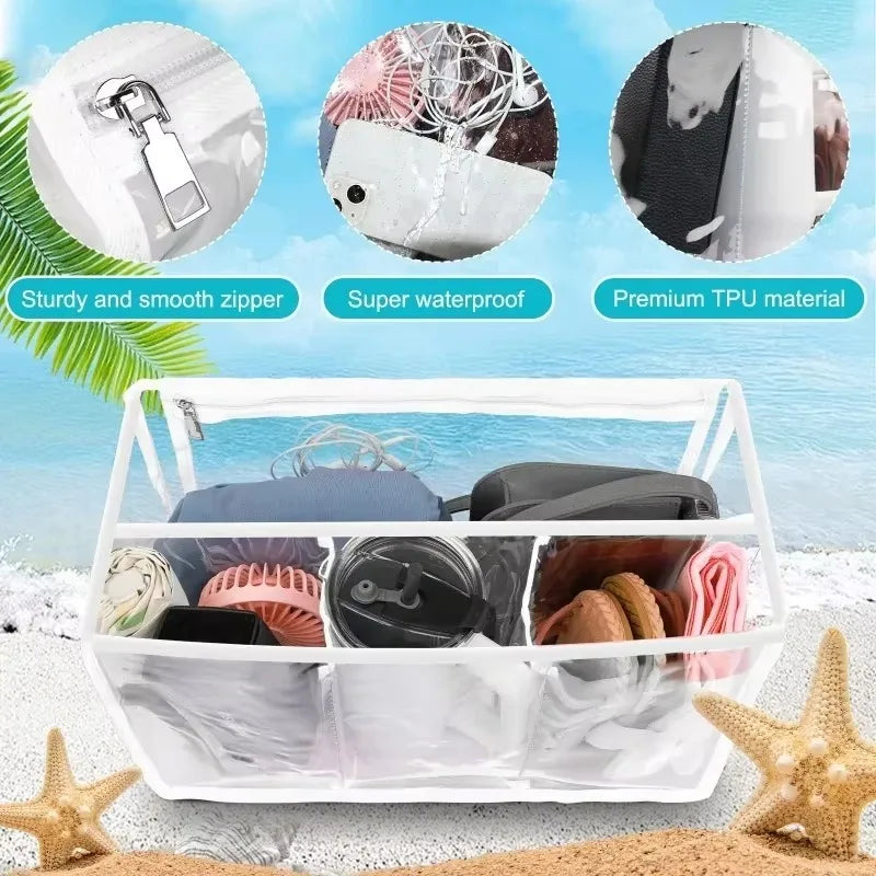 Organizzatore Trasparente in PVC per Borsa da Spiaggia – Inserto Impermeabile Pieghevole, 23×17,5 cm, 3 Colori