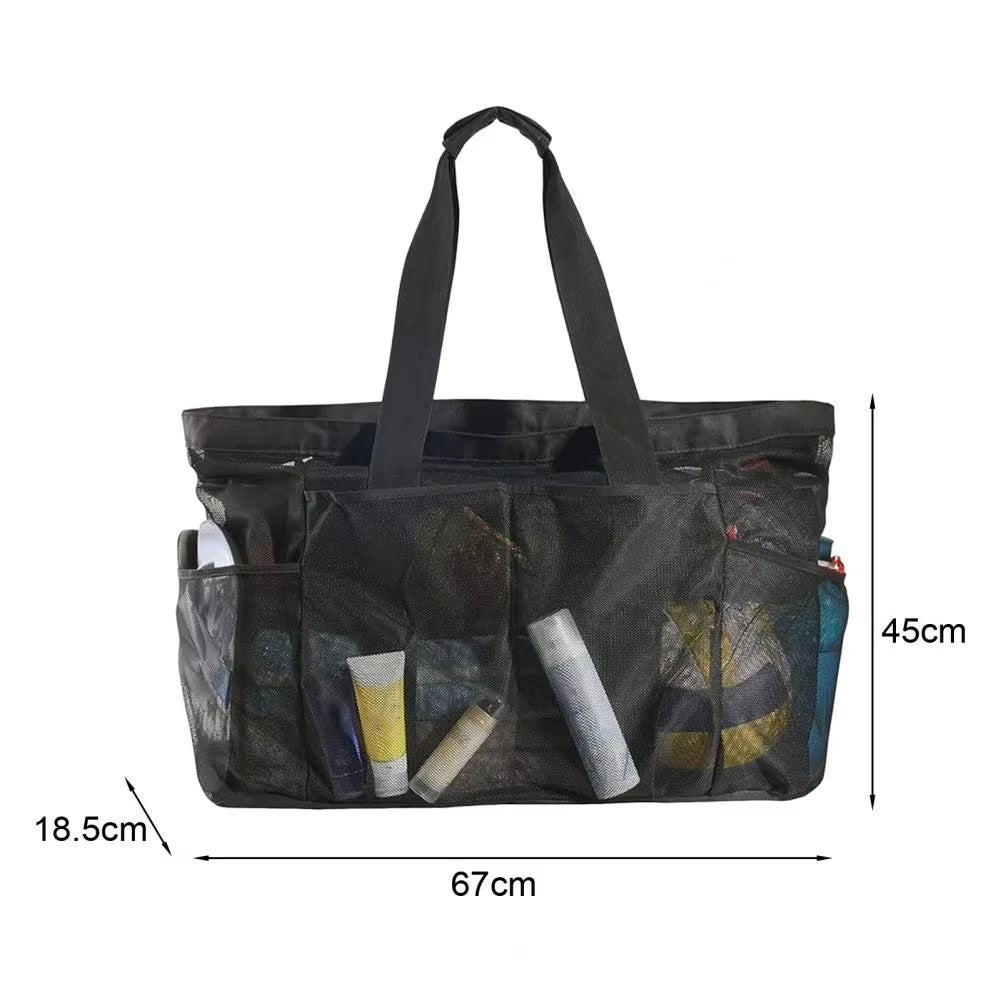Borsa da Spiaggia in Rete Traspirante Grande Capacità – Pieghevole, Nylon, 67×45×18,5 cm, 3 Colori