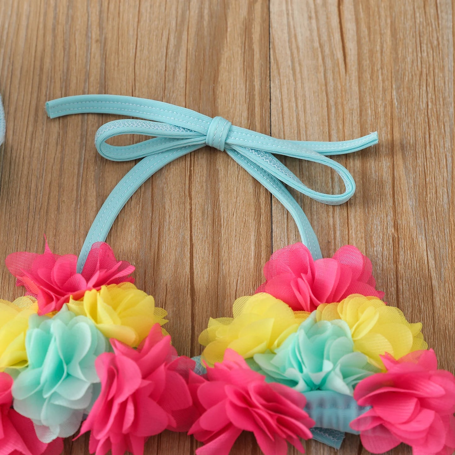 Costume da Bagno per Bambina 3 Pezzi, Bikini a Fiori con Volant e Cappellino da Sole, 6M–24M