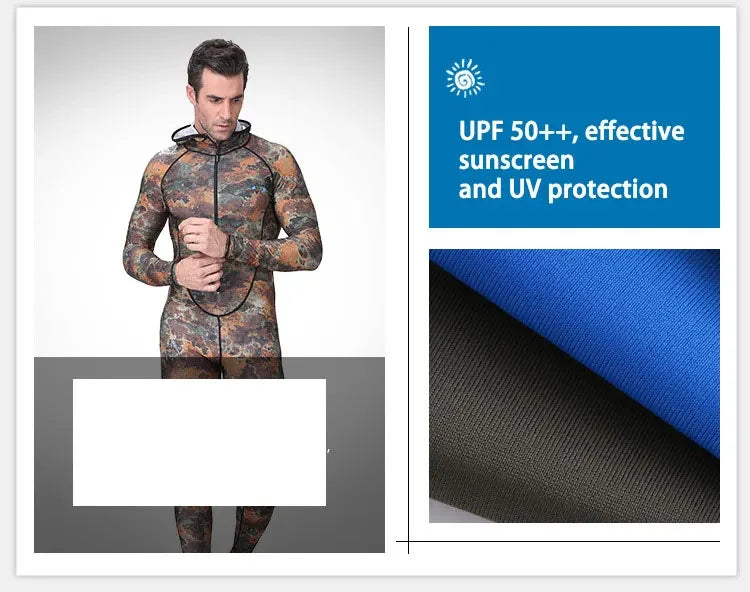 Muta Mimetica Monopezzo Neoprene con Cappuccio Cerniera Anteriore Anti-UV Uomo e Donna M-4XL