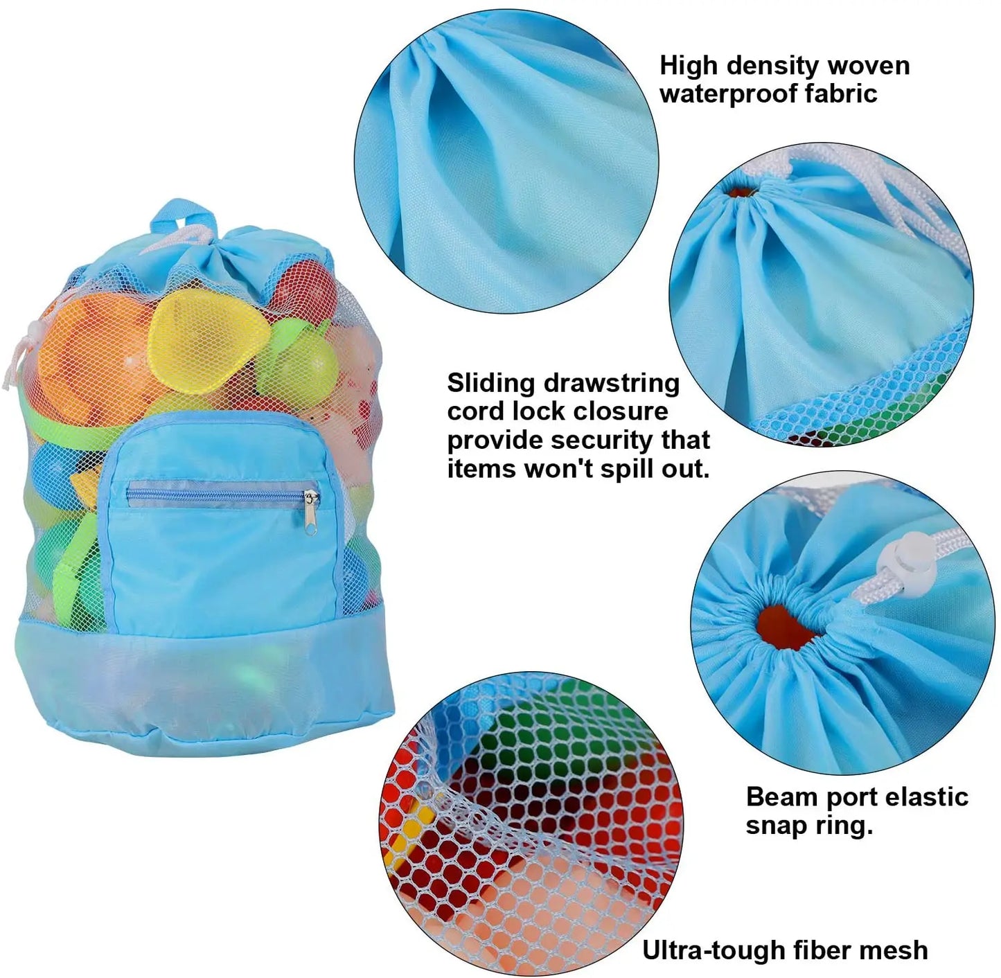 Borsa da Spiaggia in Rete Pieghevole – Borsetta a Tracolla Mini (20×24 cm) o Zaino Grande (24×48 cm), Organizer per Mare, Piscina e Spiaggia