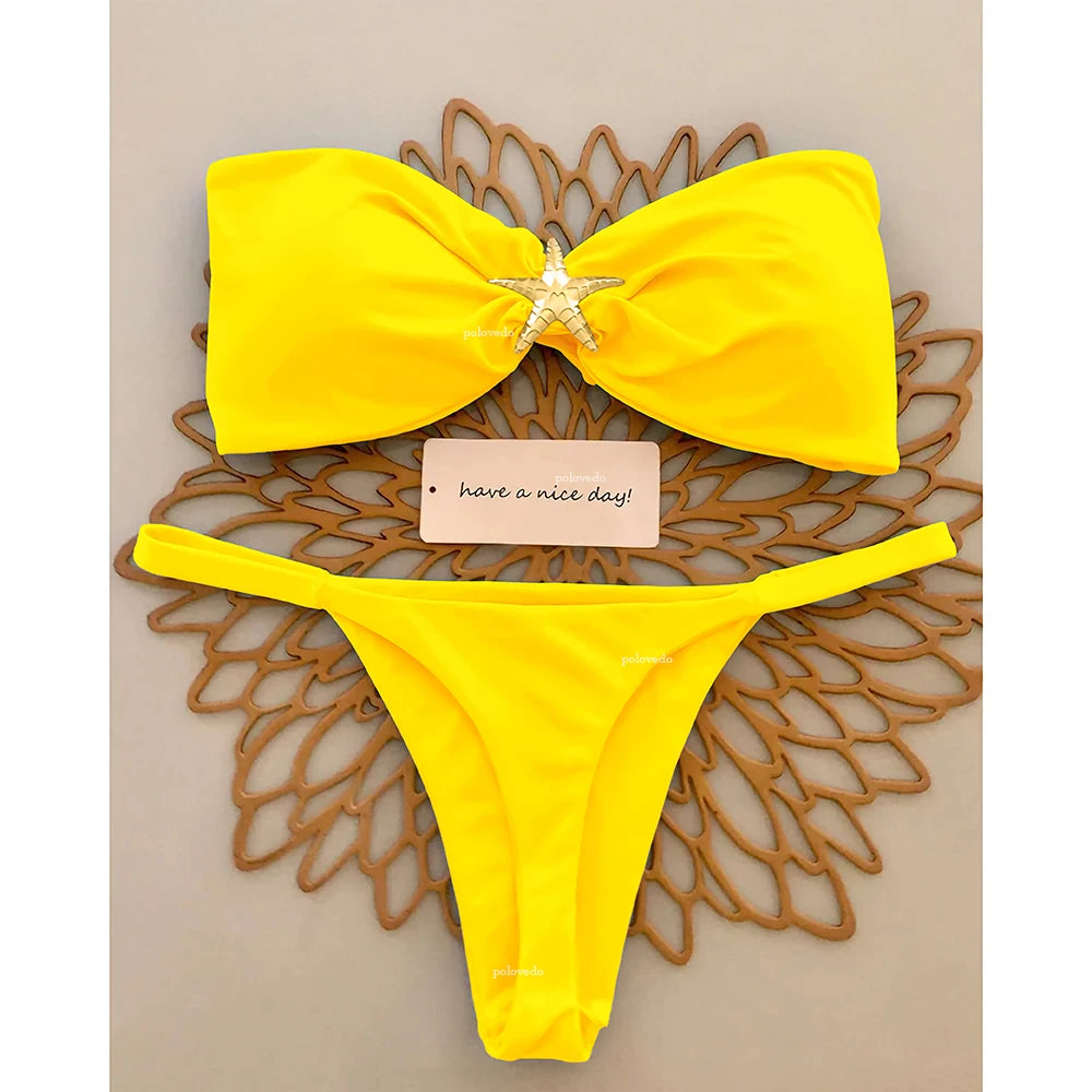 Bikini Donna Due Pezzi Push Up con Stella Marina e Slip Brasiliano
