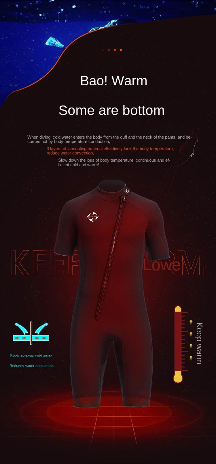 Muta Shorty Uomo 3mm Neoprene Manica Corta Cerniera Obliqua per Immersioni Snorkeling Surf