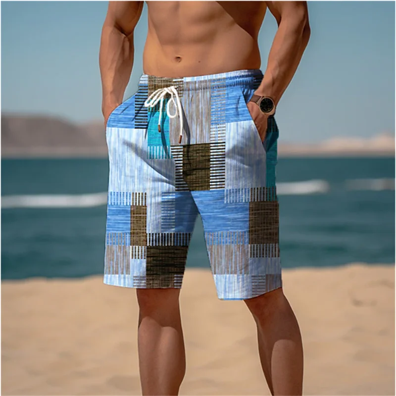 Bermuda da Spiaggia Uomo con Stampa Patchwork – Pantaloncini Casual Estivi, Taglie Bambino e Adulto (4T–6XL)
