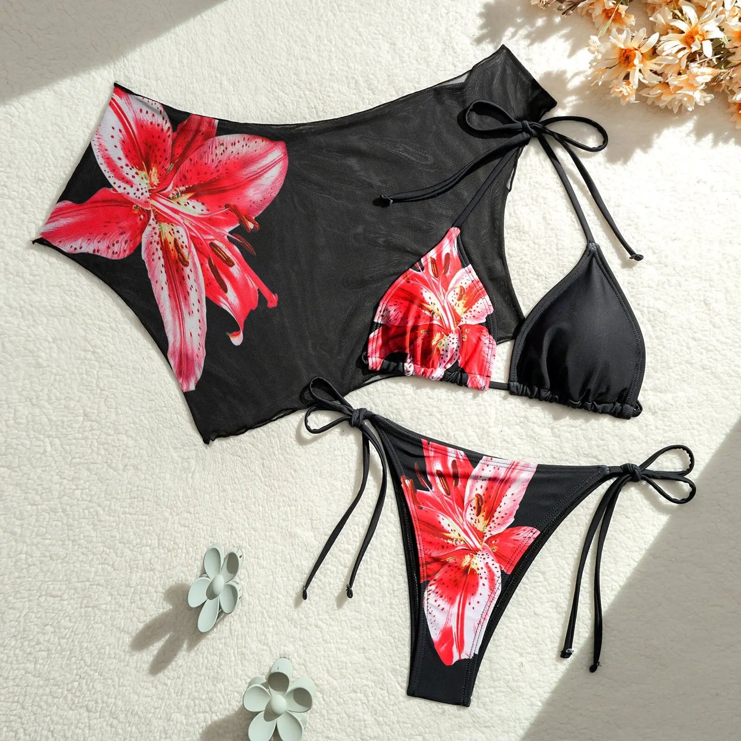 Bikini Donna 3 Pezzi Push Up Floreale Rosa Vintage Costume da Mare Estate 2026