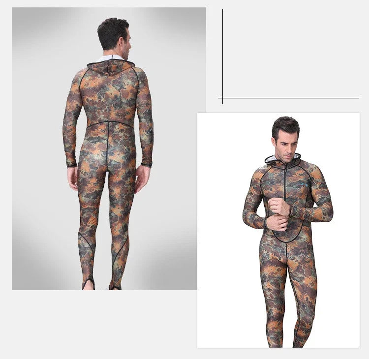 Muta Mimetica Monopezzo Neoprene con Cappuccio Cerniera Anteriore Anti-UV Uomo e Donna M-4XL
