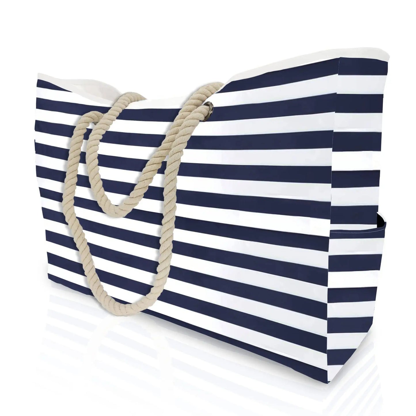 Borsa da Spiaggia in Tela a Righe con Cerniera – Pieghevole, Impermeabile, 56×38×15 cm 11 Fantasie