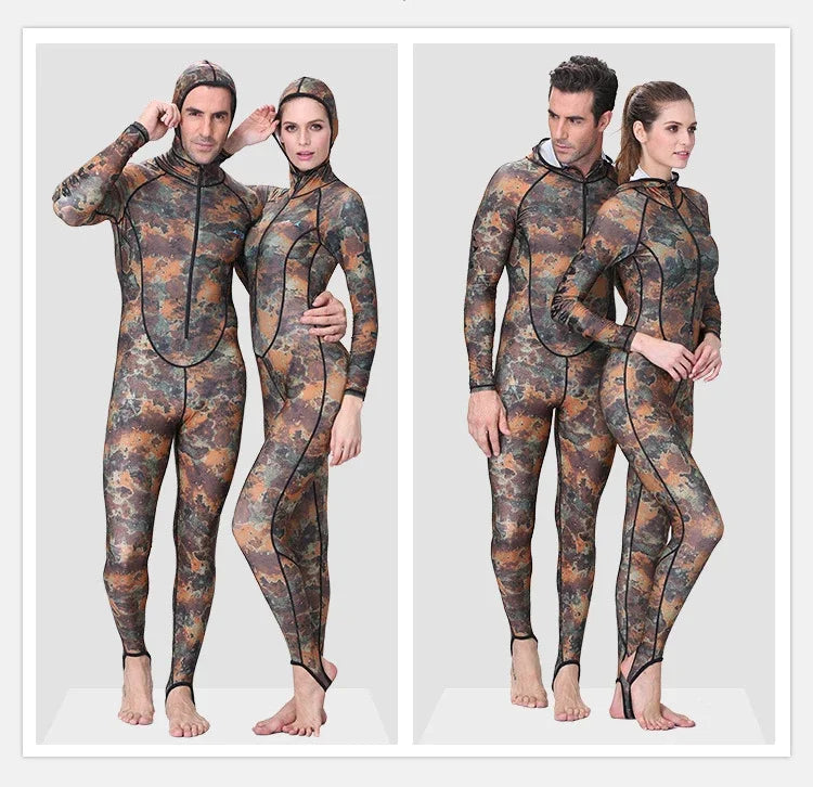 Muta Mimetica Monopezzo Neoprene con Cappuccio Cerniera Anteriore Anti-UV Uomo e Donna M-4XL
