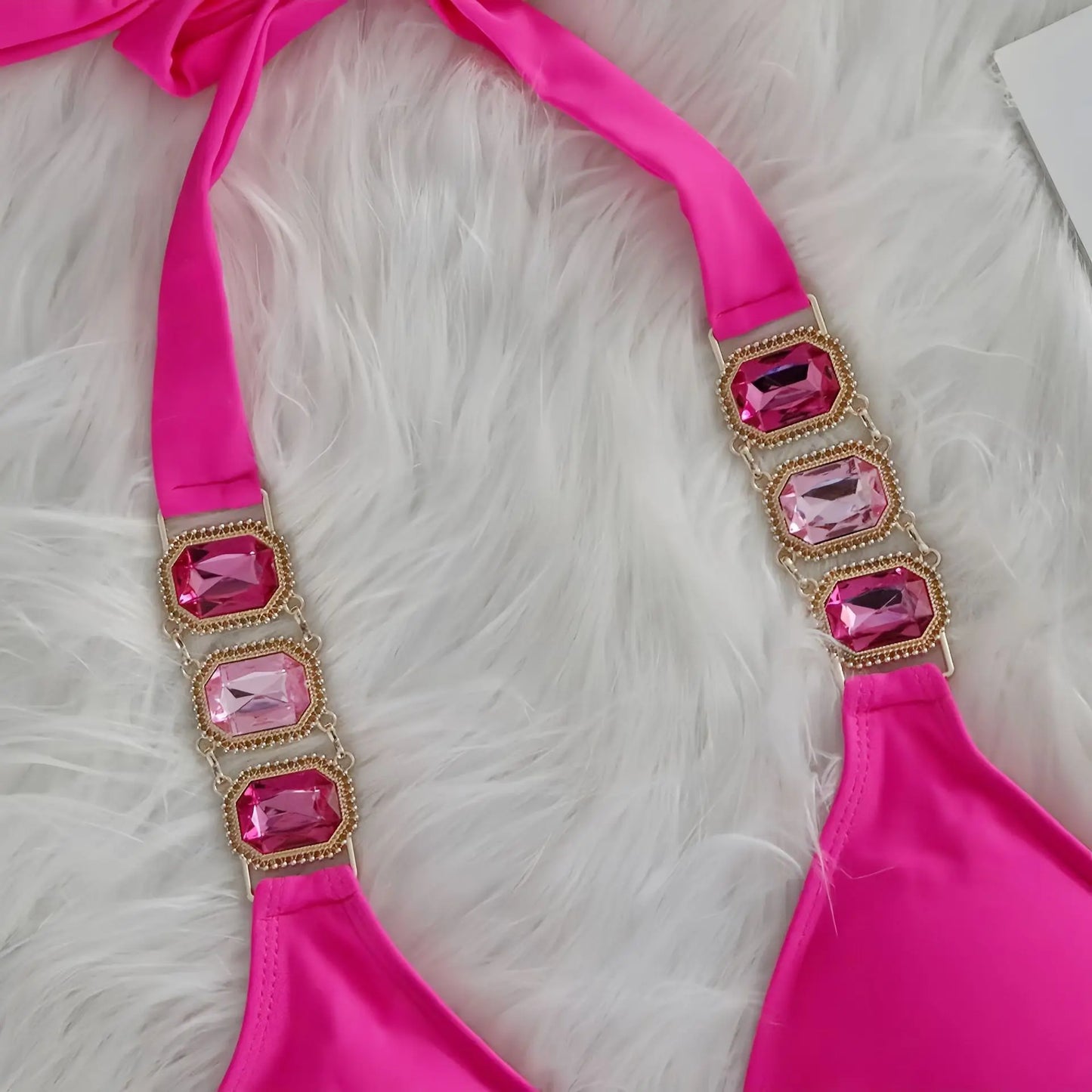 Bikini Donna Due Pezzi con Laccetti Sottili e Strass