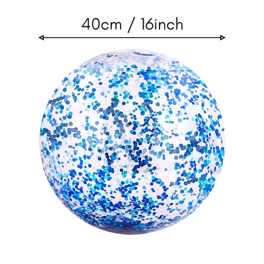 Pallone da Spiaggia Gonfiabile Trasparente con Paillettes – 40 cm – Argento, Oro, Blu, Rosa
