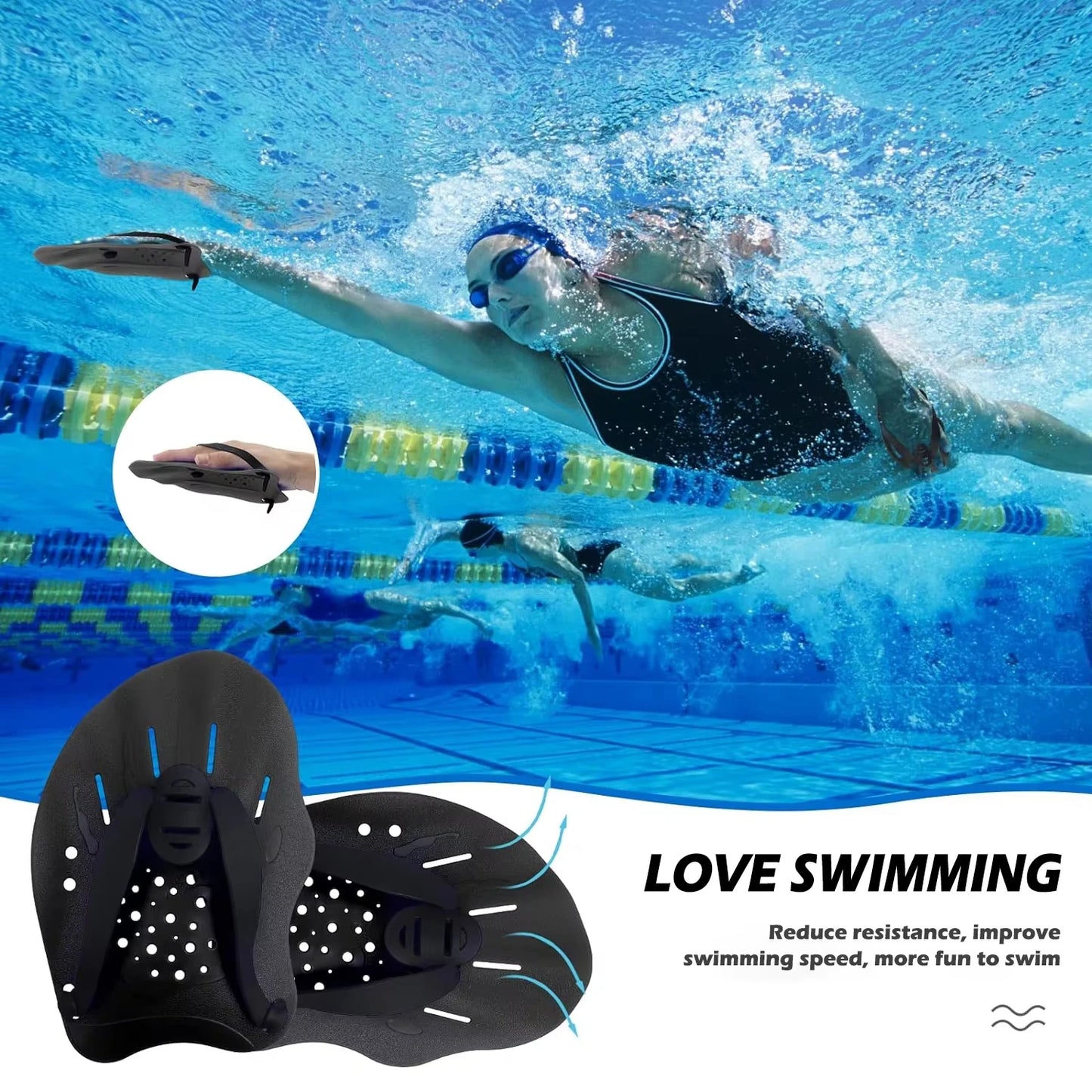 Pinne da Mano per Nuoto – Silicone con Cinghie Regolabili, 8 Colori
