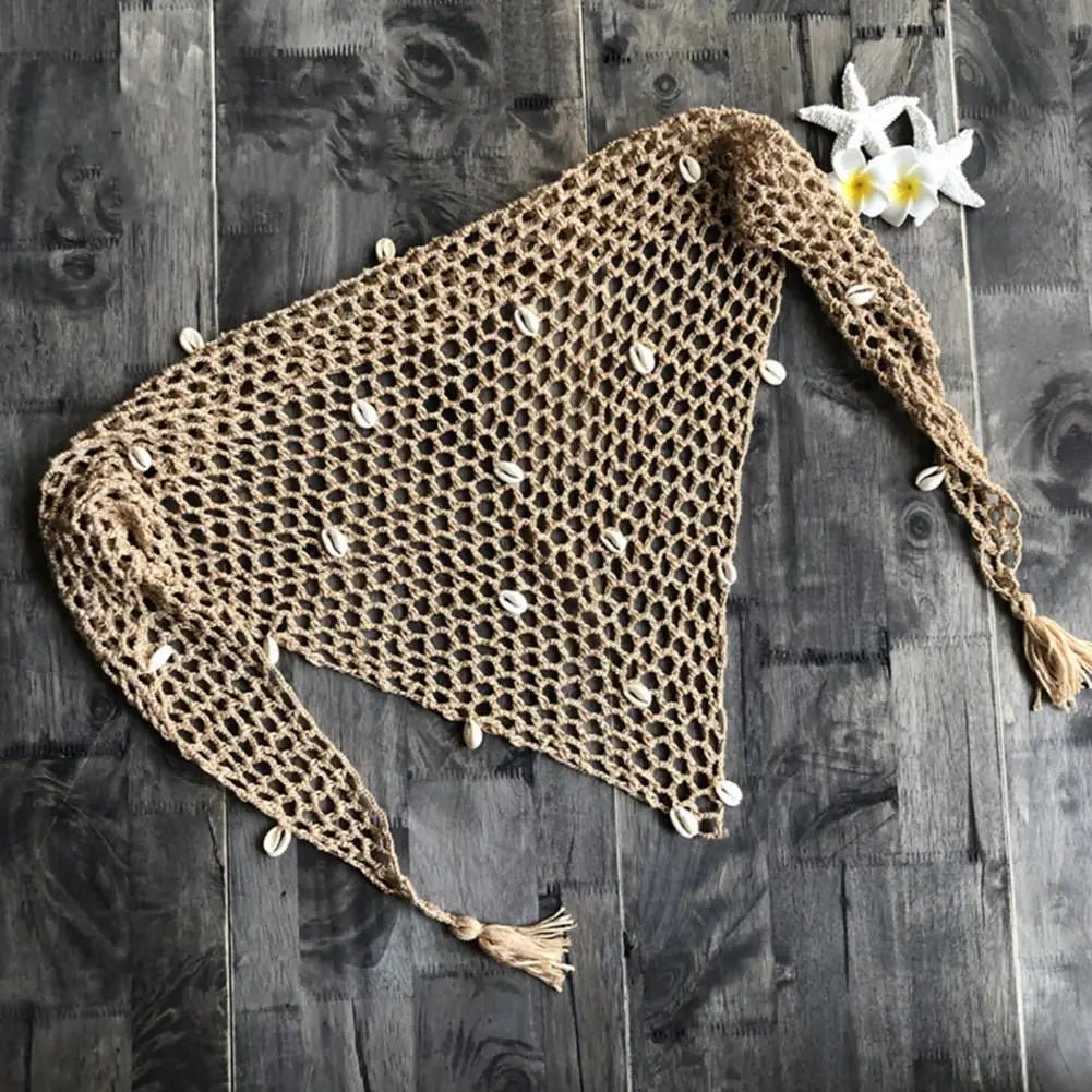 Scialle Copricostume da Spiaggia con Paillettes e Conchiglie – Rete Cava, Taglia Unica,2 Colori