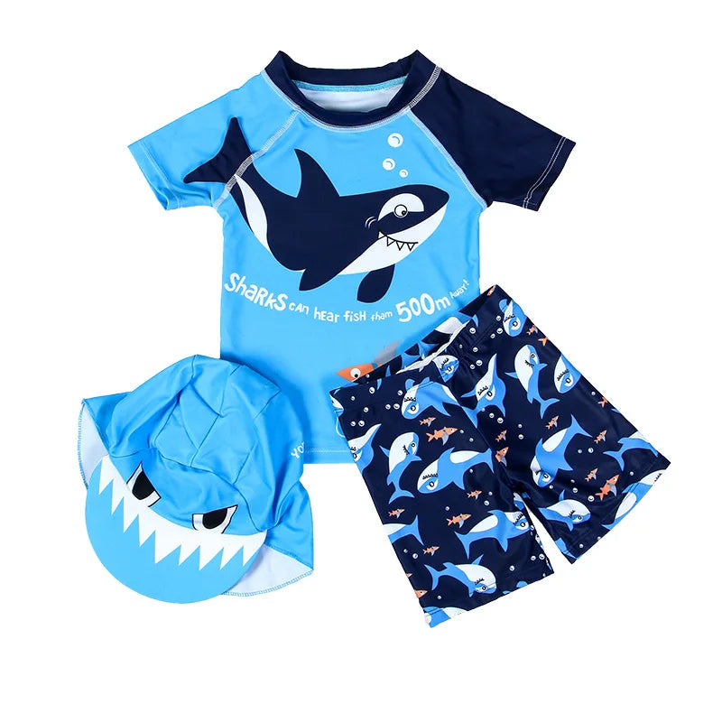 Set Nuoto Bambini 3 Pezzi UPF50+ – Rash Guard + Costume + Cuffia - Squalo Dinosauro Mare Piscina, XS(2)–3XL(14) 20 Fantasie