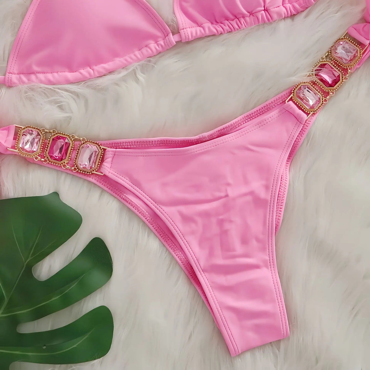 Bikini Donna Due Pezzi con Laccetti Sottili e Strass