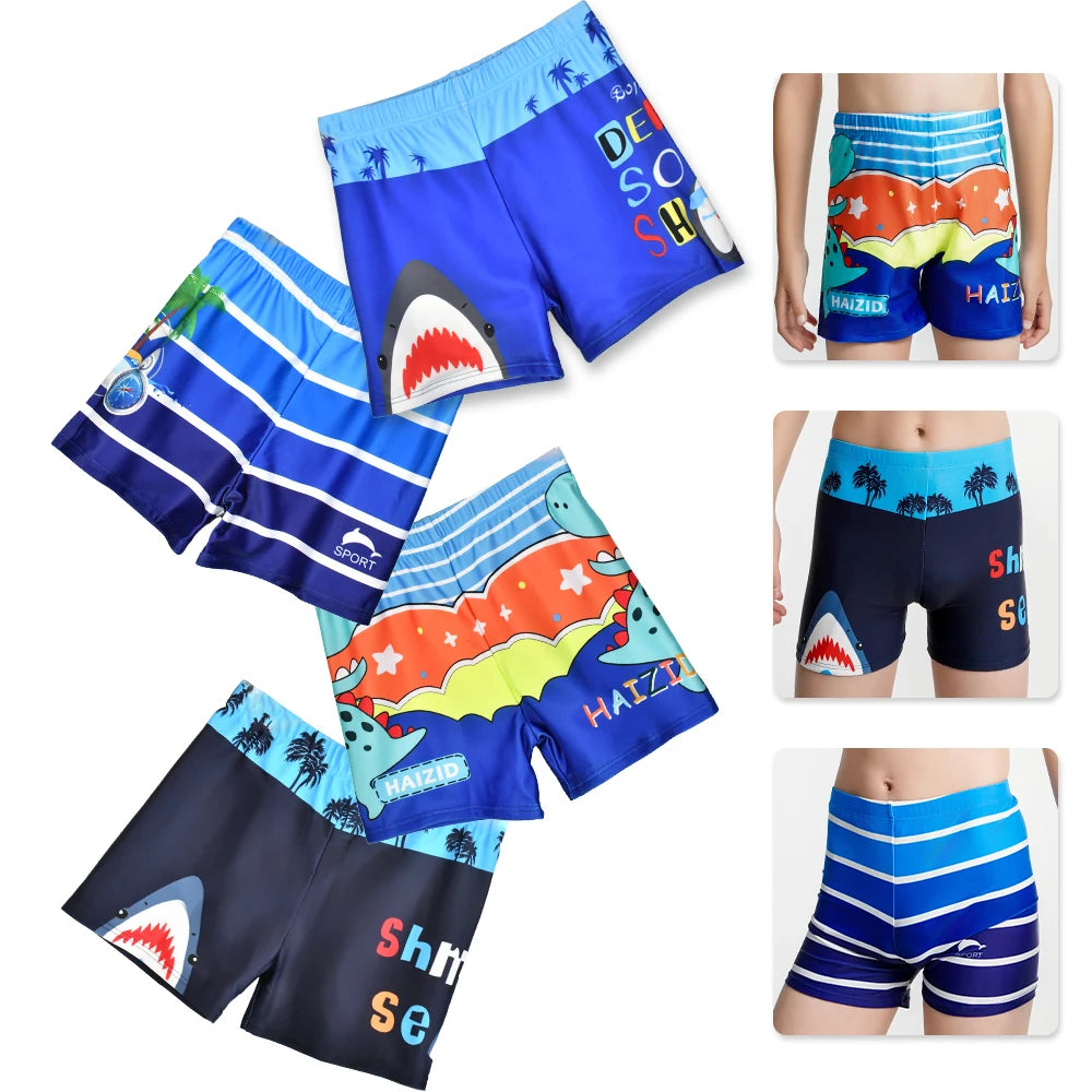Pantaloncini da Bagno per Bambini ad Asciugatura Rapida – Boxer da Nuoto con Stampa Squalo e Dinosauro, S–3XL , 4 Fantasie