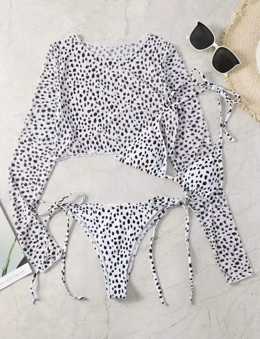 Bikini Donna a Triangolo, Stampa Leopardata e Marmorea, S–XL