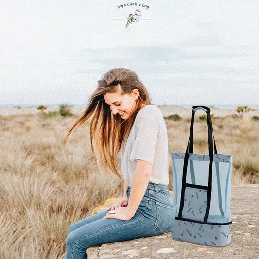 Borsa da Spiaggia in Rete Trasparente con Scomparto Termico – Capiente, Doppio Strato, 40×50 cm, 4 Colori