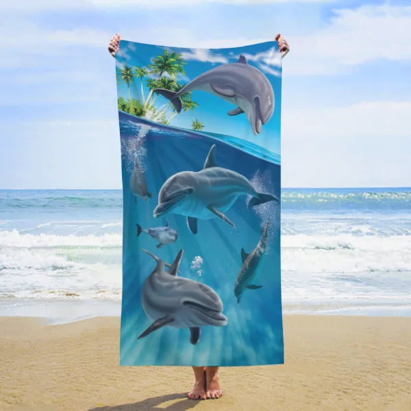 Telo Mare Microfibra con Stampa Delfini – Asciugamano Spiaggia 100% Poliestere, 4 Misure | 11 Fantasie