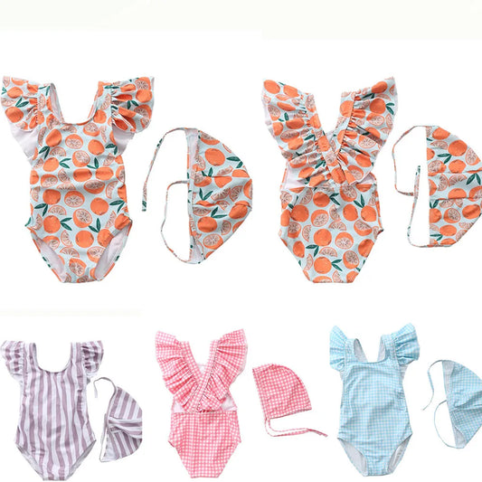 Costume da Bagno Intero per Bambina con Volant e Stampe Allegre – Colore a Sorpresa, S–2XL, 7–24 kg