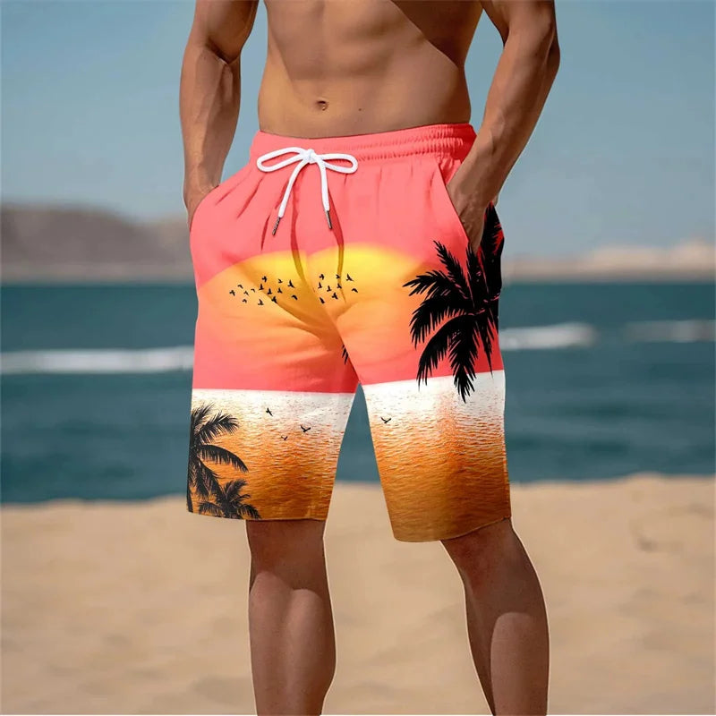 Pantaloncini da Spiaggia con Stampa Hawaiana per Uomo e Bambino