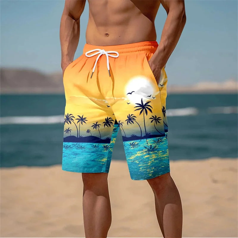 Pantaloncini da Spiaggia con Stampa Hawaiana per Uomo e Bambino