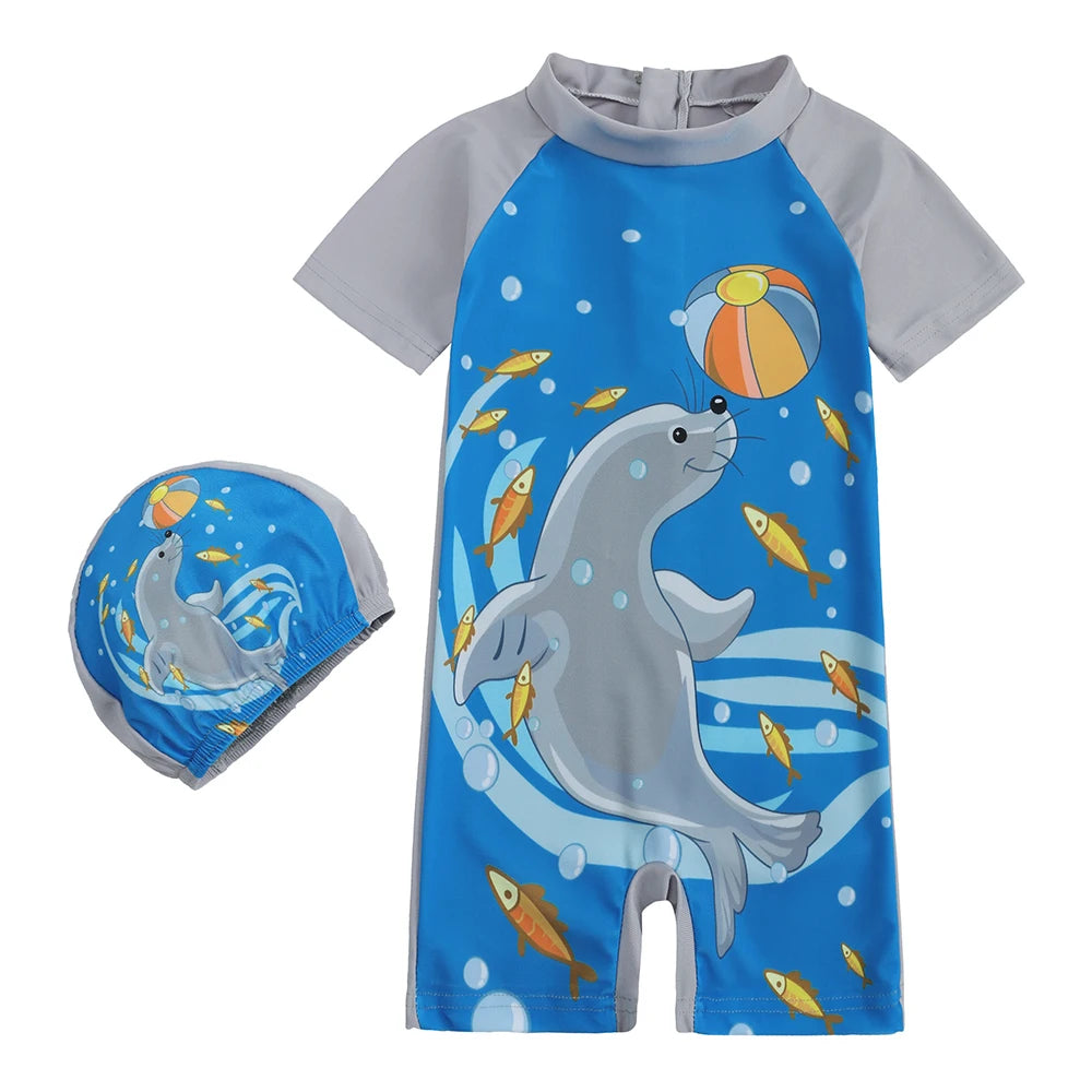 Costume da Bagno Intero per Bambini con Cuffia Abbinata – Set Nuoto con Protezione UV, 12M–8 Anni  12 Fantasie