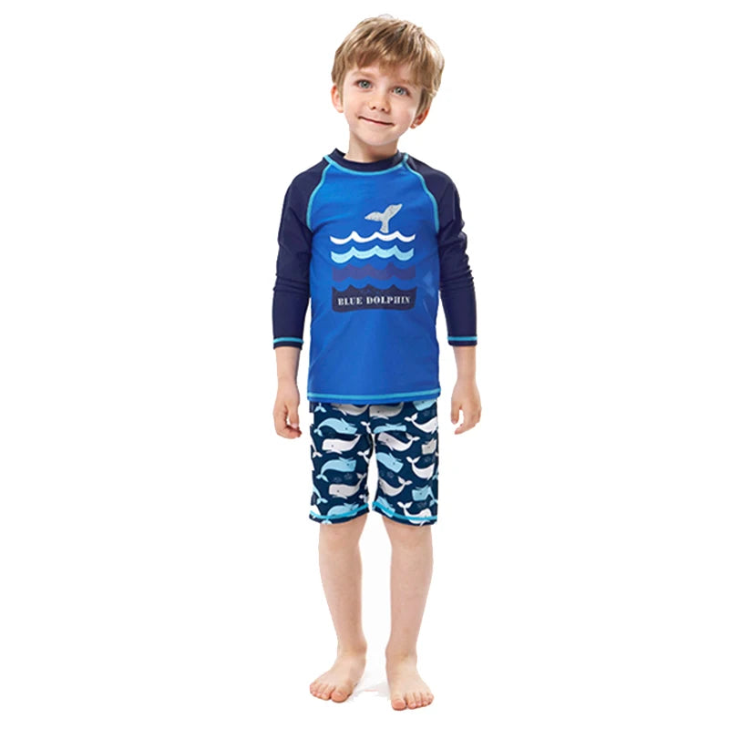 Costume da Bagno Due Pezzi Bambino e Bambina con Stampa Marina – Top e Pantaloncini, 9 Fantasie, 2–10 Anni