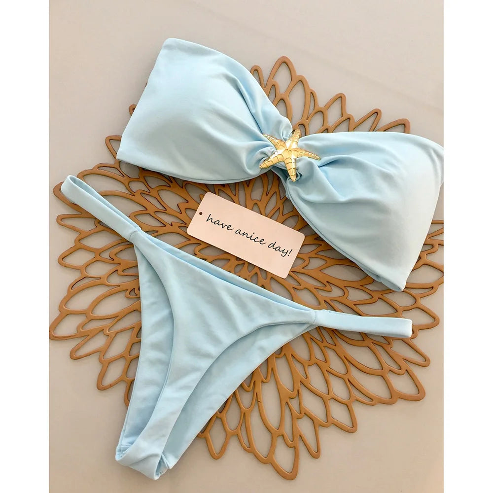 Bikini Donna Due Pezzi Push Up con Stella Marina e Slip Brasiliano