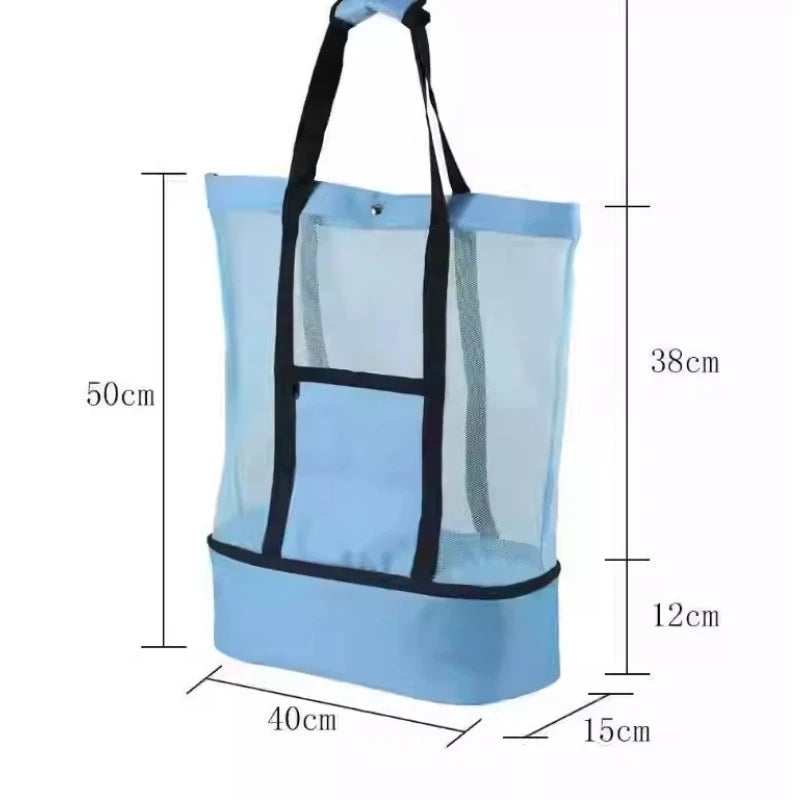 Borsa da Spiaggia in Rete Trasparente con Scomparto Termico – Capiente, Doppio Strato, 40×50 cm, 4 Colori