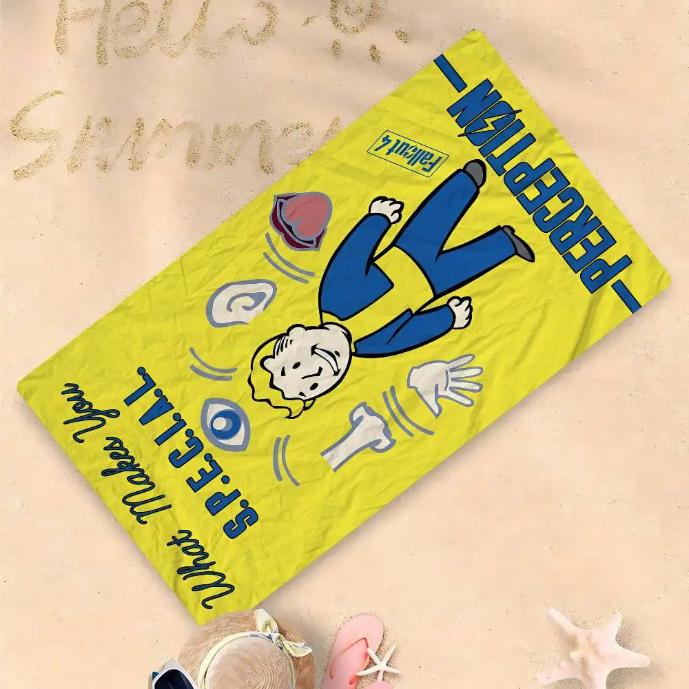Asciugamano Fallout Vault Boy su Fondo Colorato – Telo Mare e Bagno in Poliestere e Cotone, 10 Modelli e 7 Misure