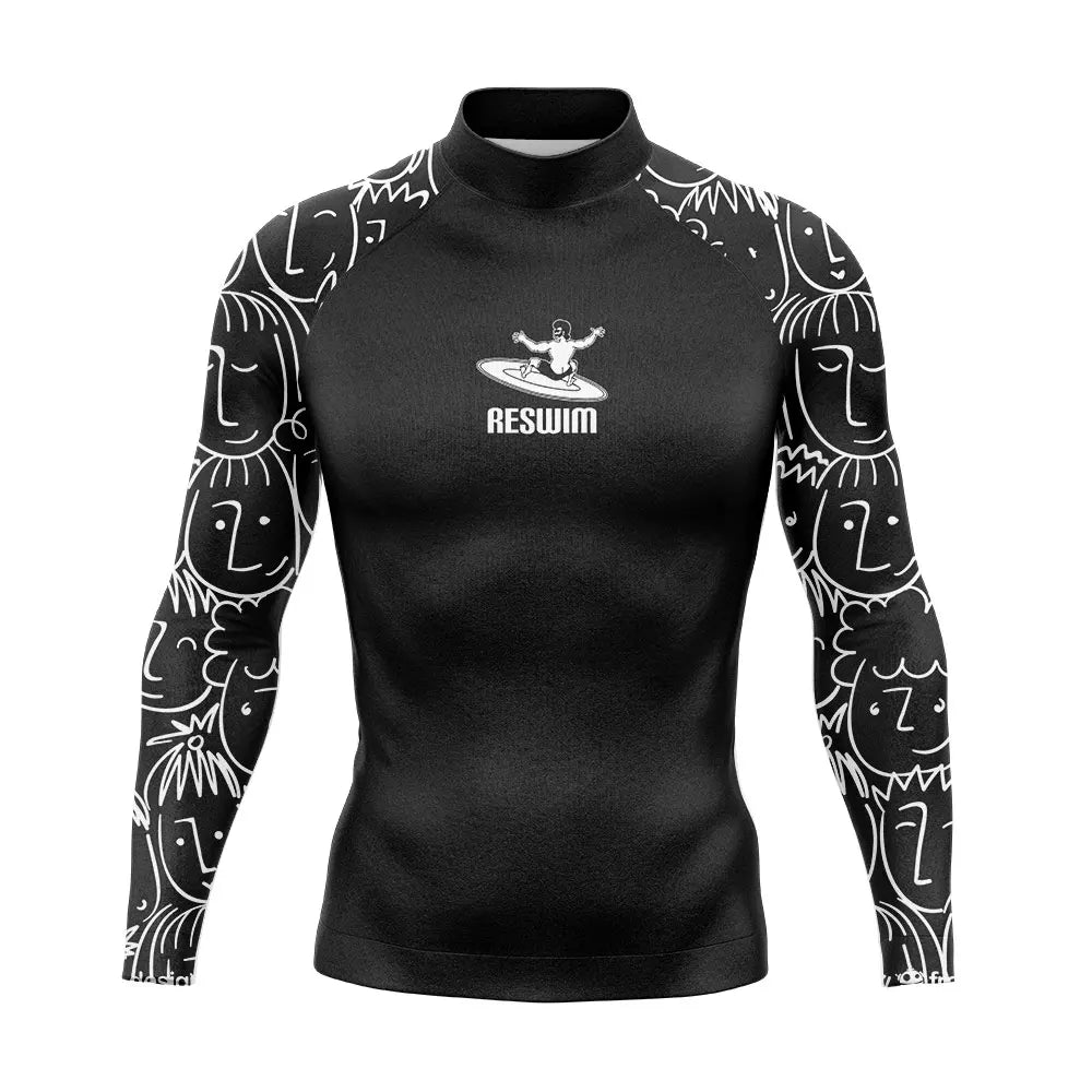Rashguard Uomo Multicolore a Maniche Lunghe Protezione UV per Surf, Snorkeling e Nuoto