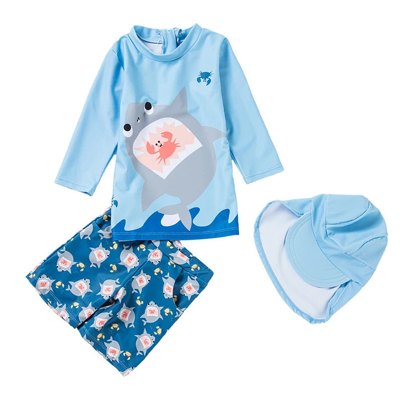 Set Nuoto Bambini 3 Pezzi UPF50+ – Rash Guard + Costume + Cuffia - Squalo Dinosauro Mare Piscina, XS(2)–3XL(14) 20 Fantasie