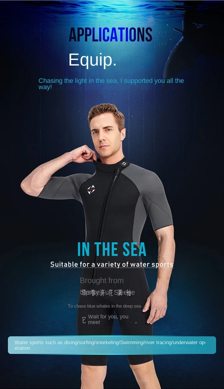Muta Shorty Uomo 3mm Neoprene Manica Corta Cerniera Obliqua per Immersioni Snorkeling Surf