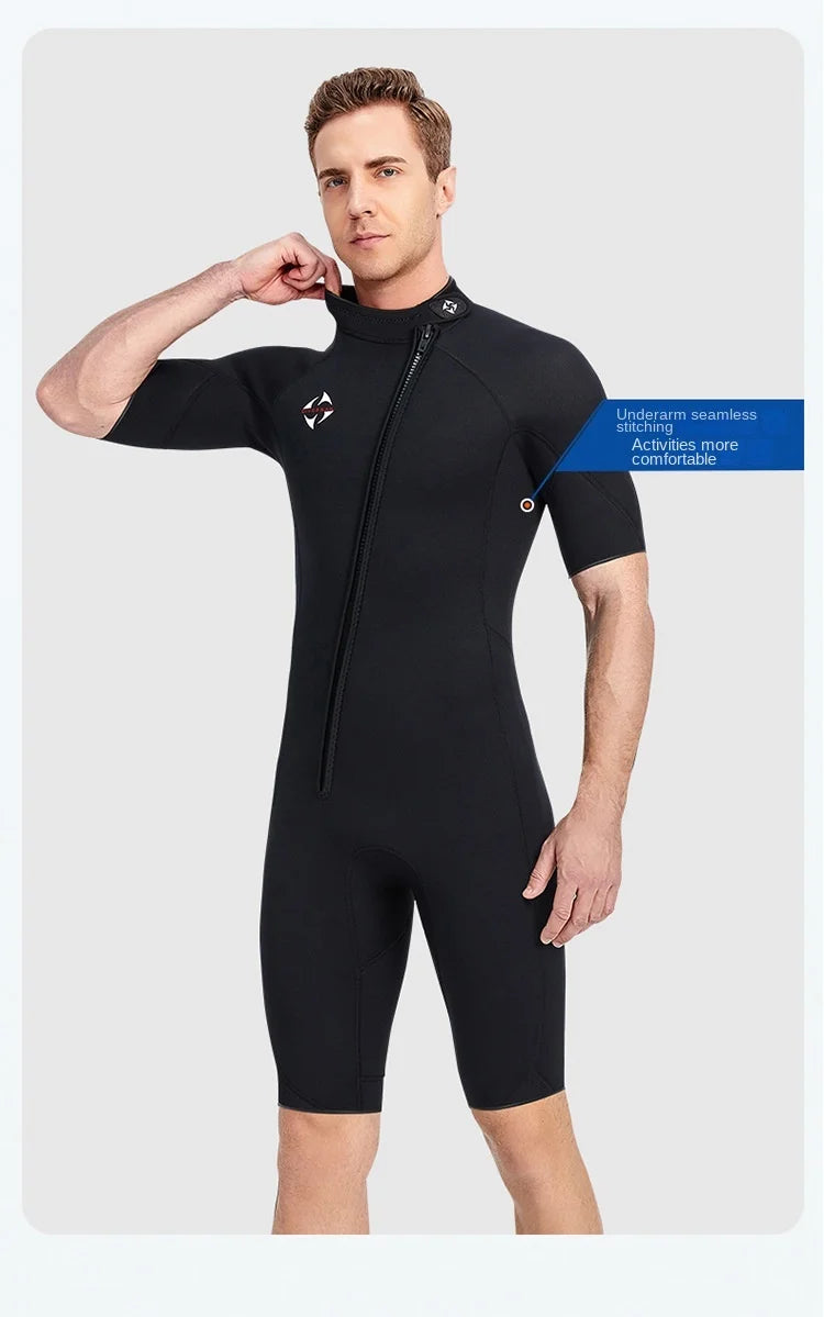 Muta Shorty Uomo 3mm Neoprene Manica Corta Cerniera Obliqua per Immersioni Snorkeling Surf
