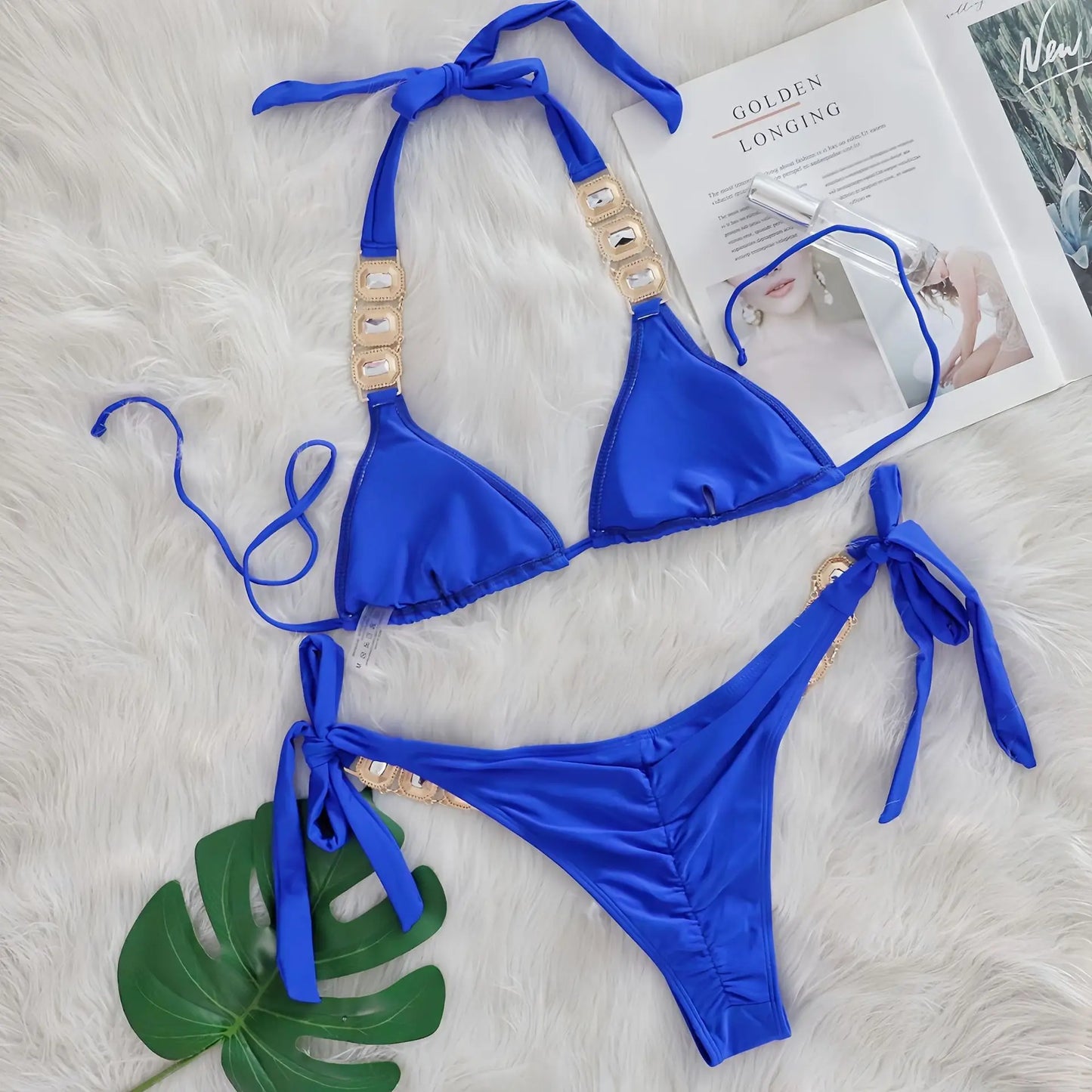 Bikini Donna Due Pezzi con Laccetti Sottili e Strass