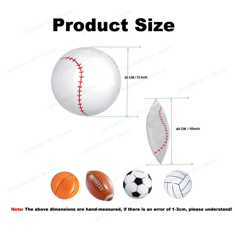 Palloni Gonfiabili da Spiaggia con Grafica Sportiva – Baseball, Pallavolo, Calcio, Basket, Rugby – 30 cm
