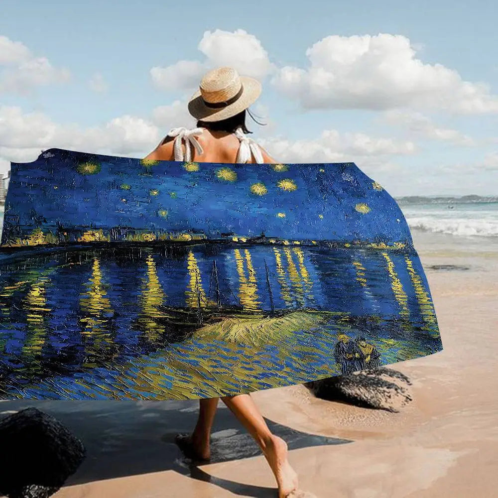 Asciugamano Van Gogh Starry Night su Fondo Colorato – Telo Mare e Bagno in Poliestere e Cotone, 10 Modelli  7 Misure