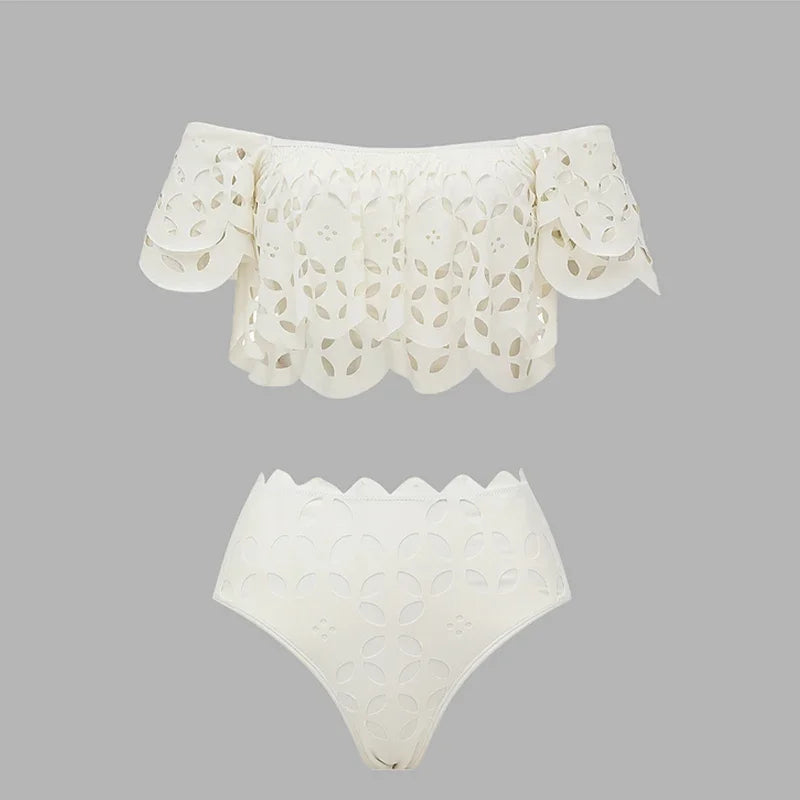 Costume da bagno per donna in lino, bikini con scollo bandeau senza spalline, anche con gonna dritta casual
