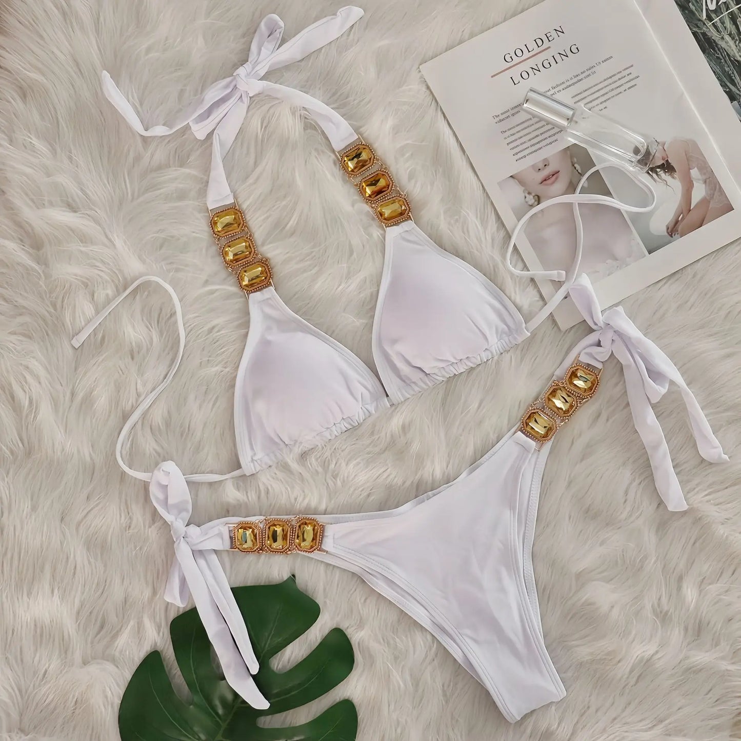 Bikini Donna Due Pezzi con Laccetti Sottili e Strass