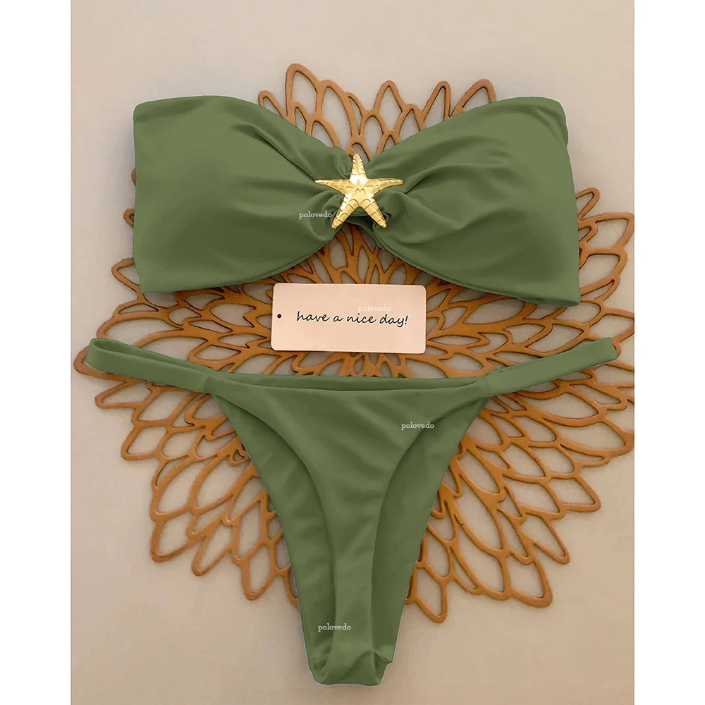 Bikini Donna Due Pezzi Push Up con Stella Marina e Slip Brasiliano