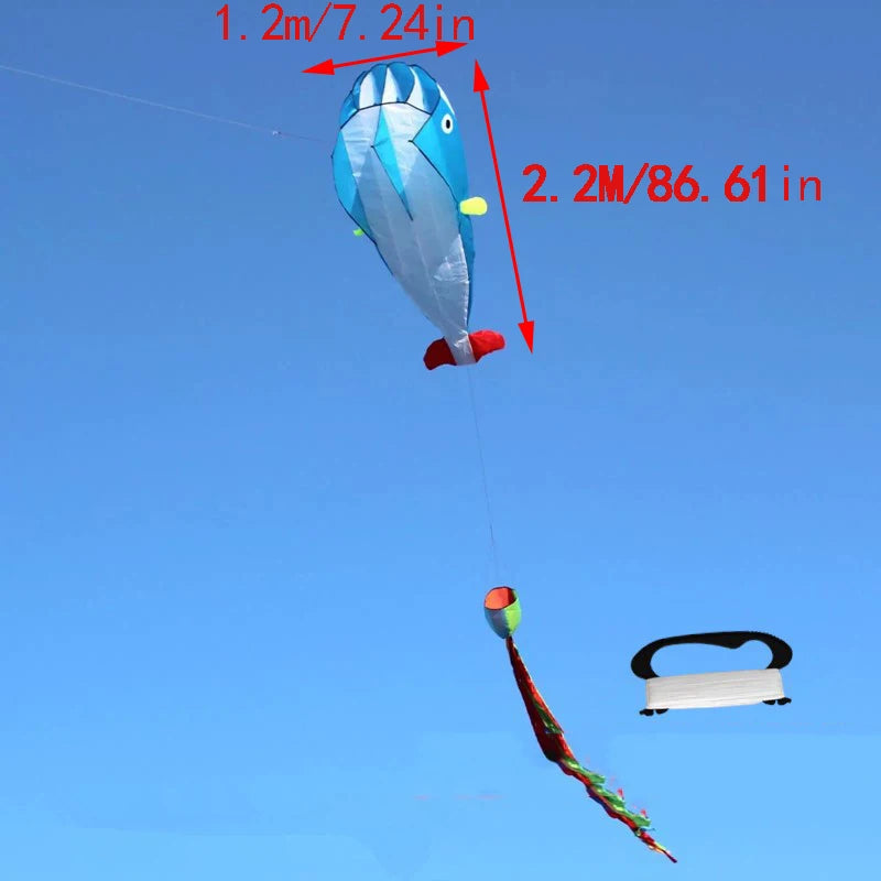 Aquilone Gigante a Forma di Balena – Morbido, Anti-Strappo, con Maniglia e Custodia,4 Colori