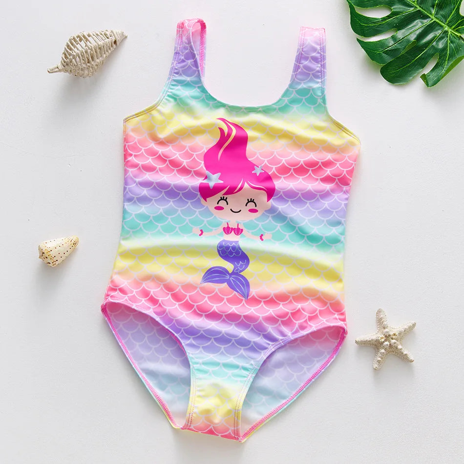 Costume da Bagno Intero Bambina con Balze e Stampa Fantasia – 21 Fantasie, Taglie 1–8 Anni