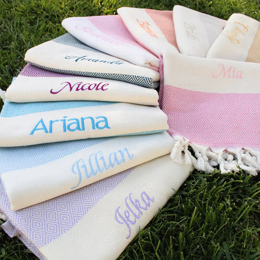 Telo Mare Turco Personalizzato con Ricamo del Nome – 100% Cotone, 8 Colori, 100×180 cm