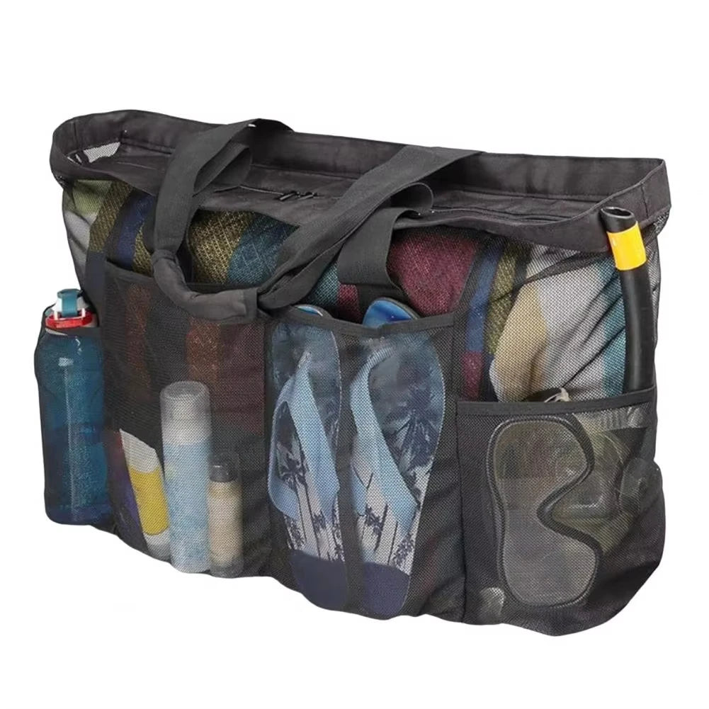 Borsa da Spiaggia in Rete Traspirante Grande Capacità – Pieghevole, Nylon, 67×45×18,5 cm, 3 Colori