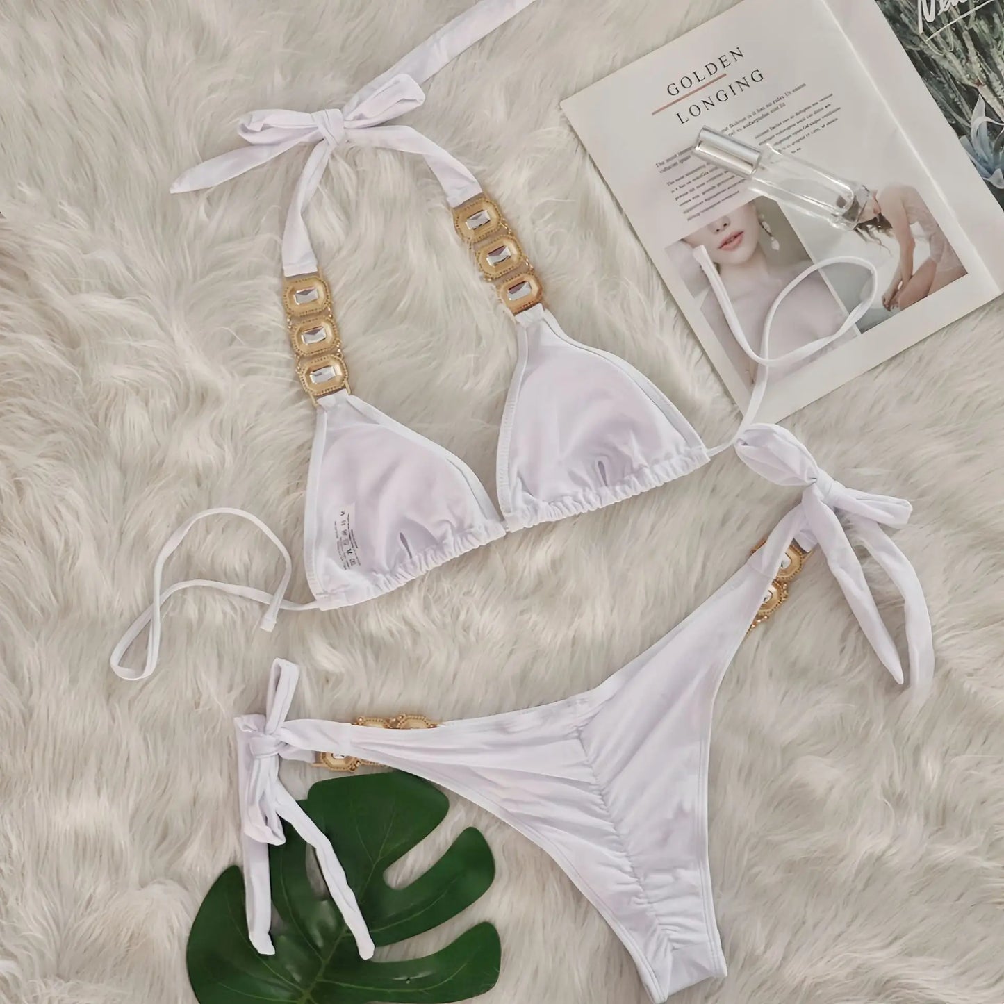 Bikini Donna Due Pezzi con Laccetti Sottili e Strass