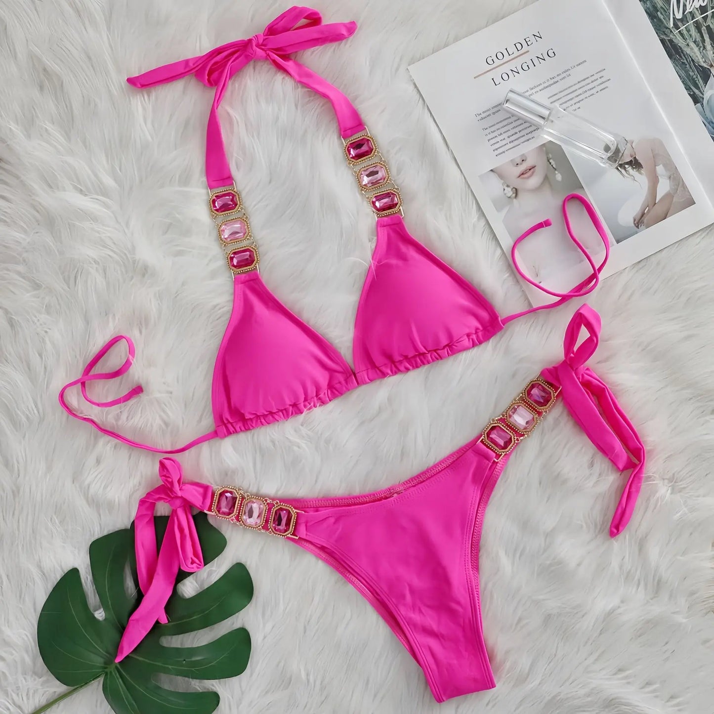 Bikini Donna Due Pezzi con Laccetti Sottili e Strass