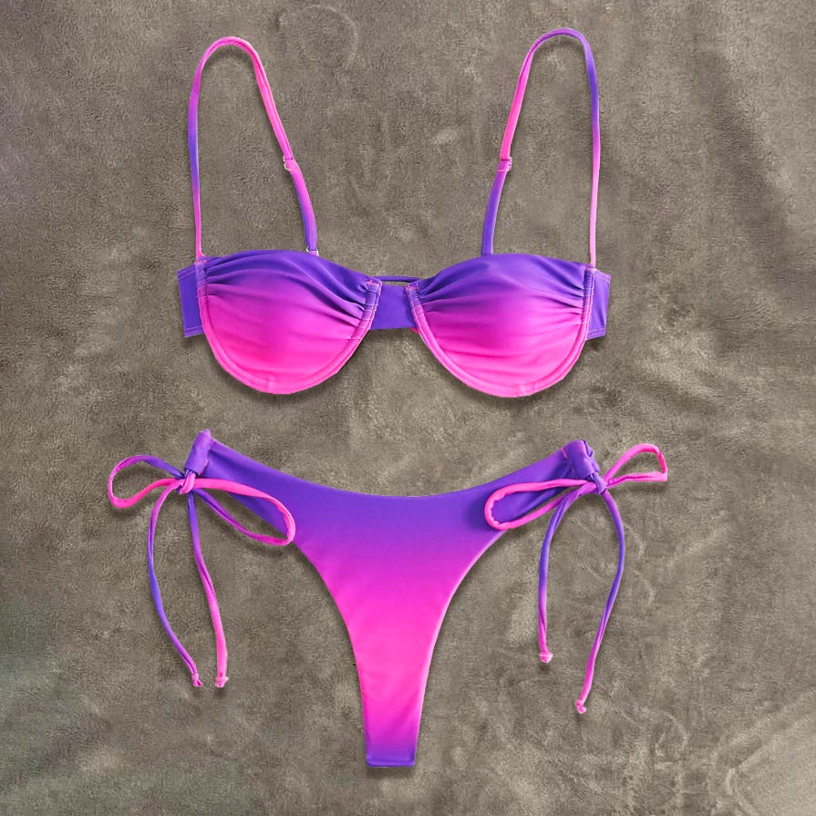Bikini Donna Due Pezzi Push-Up a Vita Bassa, Tinta Unita, S–L