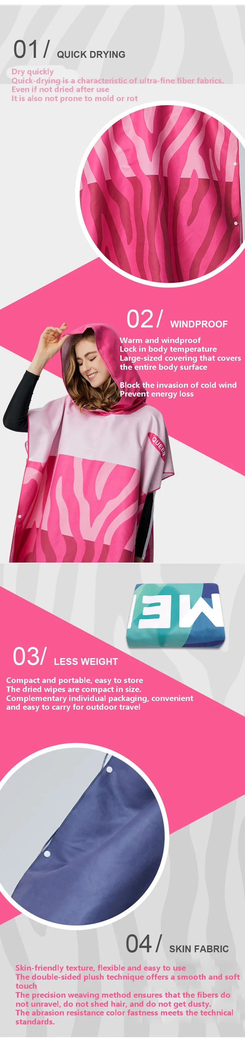 Poncho Accappatoio in Microfibra con Cappuccio – Asciugatura Rapida, Surf e Spiaggia,5 Colori