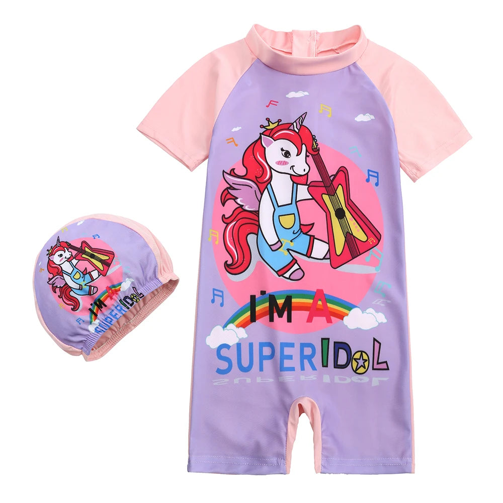 Costume da Bagno Intero per Bambini con Cuffia Abbinata – Set Nuoto con Protezione UV, 12M–8 Anni  12 Fantasie